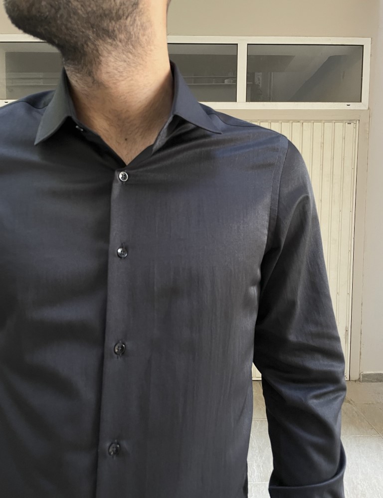 Ανδρικό μαύρο πουκάμισο με γιακά 1500M φωτογραφία